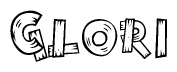 The clipart image shows the name Glori stylized to look as if it has been constructed out of wooden planks or logs. Each letter is designed to resemble pieces of wood.