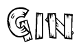 The image contains the name Gin written in a decorative, stylized font with a hand-drawn appearance. The lines are made up of what appears to be planks of wood, which are nailed together