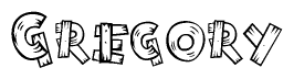 The clipart image shows the name Gregory stylized to look as if it has been constructed out of wooden planks or logs. Each letter is designed to resemble pieces of wood.
