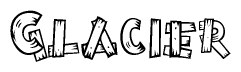 The image contains the name Glacier written in a decorative, stylized font with a hand-drawn appearance. The lines are made up of what appears to be planks of wood, which are nailed together