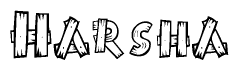 The clipart image shows the name Harsha stylized to look as if it has been constructed out of wooden planks or logs. Each letter is designed to resemble pieces of wood.