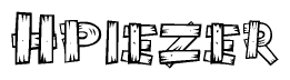 The image contains the name Hpiezer written in a decorative, stylized font with a hand-drawn appearance. The lines are made up of what appears to be planks of wood, which are nailed together