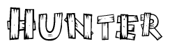 The image contains the name Hunter written in a decorative, stylized font with a hand-drawn appearance. The lines are made up of what appears to be planks of wood, which are nailed together