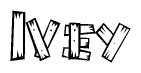 The image contains the name Ivey written in a decorative, stylized font with a hand-drawn appearance. The lines are made up of what appears to be planks of wood, which are nailed together