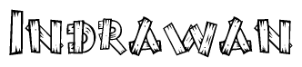 The clipart image shows the name Indrawan stylized to look like it is constructed out of separate wooden planks or boards, with each letter having wood grain and plank-like details.