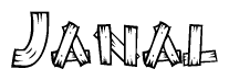The image contains the name Janal written in a decorative, stylized font with a hand-drawn appearance. The lines are made up of what appears to be planks of wood, which are nailed together
