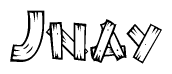 The image contains the name Jnay written in a decorative, stylized font with a hand-drawn appearance. The lines are made up of what appears to be planks of wood, which are nailed together