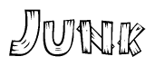 The clipart image shows the name Junk stylized to look like it is constructed out of separate wooden planks or boards, with each letter having wood grain and plank-like details.