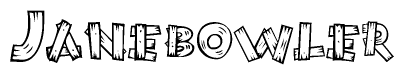 The clipart image shows the name Janebowler stylized to look like it is constructed out of separate wooden planks or boards, with each letter having wood grain and plank-like details.