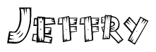 The image contains the name Jeffry written in a decorative, stylized font with a hand-drawn appearance. The lines are made up of what appears to be planks of wood, which are nailed together