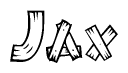 The image contains the name Jax written in a decorative, stylized font with a hand-drawn appearance. The lines are made up of what appears to be planks of wood, which are nailed together