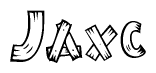 The image contains the name Jaxc written in a decorative, stylized font with a hand-drawn appearance. The lines are made up of what appears to be planks of wood, which are nailed together