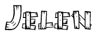 The clipart image shows the name Jelen stylized to look as if it has been constructed out of wooden planks or logs. Each letter is designed to resemble pieces of wood.