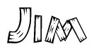 The clipart image shows the name Jim stylized to look like it is constructed out of separate wooden planks or boards, with each letter having wood grain and plank-like details.