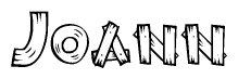 The clipart image shows the name Joann stylized to look as if it has been constructed out of wooden planks or logs. Each letter is designed to resemble pieces of wood.