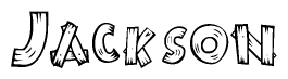 The clipart image shows the name Jackson stylized to look like it is constructed out of separate wooden planks or boards, with each letter having wood grain and plank-like details.