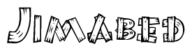 The clipart image shows the name Jimabed stylized to look like it is constructed out of separate wooden planks or boards, with each letter having wood grain and plank-like details.