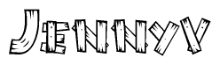 The image contains the name Jennyv written in a decorative, stylized font with a hand-drawn appearance. The lines are made up of what appears to be planks of wood, which are nailed together