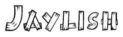 The image contains the name Jaylish written in a decorative, stylized font with a hand-drawn appearance. The lines are made up of what appears to be planks of wood, which are nailed together