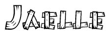 The image contains the name Jaelle written in a decorative, stylized font with a hand-drawn appearance. The lines are made up of what appears to be planks of wood, which are nailed together