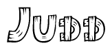 The clipart image shows the name Judd stylized to look like it is constructed out of separate wooden planks or boards, with each letter having wood grain and plank-like details.