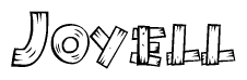 The image contains the name Joyell written in a decorative, stylized font with a hand-drawn appearance. The lines are made up of what appears to be planks of wood, which are nailed together