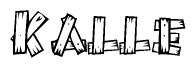 The image contains the name Kalle written in a decorative, stylized font with a hand-drawn appearance. The lines are made up of what appears to be planks of wood, which are nailed together