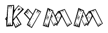 The image contains the name Kymm written in a decorative, stylized font with a hand-drawn appearance. The lines are made up of what appears to be planks of wood, which are nailed together