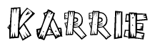 The clipart image shows the name Karrie stylized to look like it is constructed out of separate wooden planks or boards, with each letter having wood grain and plank-like details.