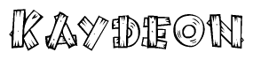 The image contains the name Kaydeon written in a decorative, stylized font with a hand-drawn appearance. The lines are made up of what appears to be planks of wood, which are nailed together