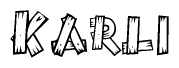 The image contains the name Karli written in a decorative, stylized font with a hand-drawn appearance. The lines are made up of what appears to be planks of wood, which are nailed together