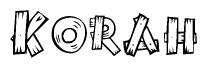 The clipart image shows the name Korah stylized to look as if it has been constructed out of wooden planks or logs. Each letter is designed to resemble pieces of wood.