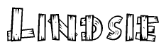 The image contains the name Lindsie written in a decorative, stylized font with a hand-drawn appearance. The lines are made up of what appears to be planks of wood, which are nailed together