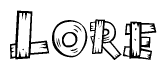 The clipart image shows the name Lore stylized to look as if it has been constructed out of wooden planks or logs. Each letter is designed to resemble pieces of wood.