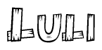 The clipart image shows the name Luli stylized to look as if it has been constructed out of wooden planks or logs. Each letter is designed to resemble pieces of wood.