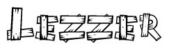 The image contains the name Lezzer written in a decorative, stylized font with a hand-drawn appearance. The lines are made up of what appears to be planks of wood, which are nailed together