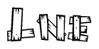 The clipart image shows the name Lne stylized to look as if it has been constructed out of wooden planks or logs. Each letter is designed to resemble pieces of wood.