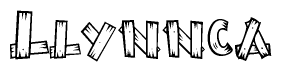 The clipart image shows the name Llynnca stylized to look as if it has been constructed out of wooden planks or logs. Each letter is designed to resemble pieces of wood.