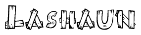The clipart image shows the name Lashaun stylized to look like it is constructed out of separate wooden planks or boards, with each letter having wood grain and plank-like details.