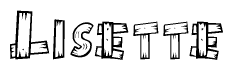The clipart image shows the name Lisette stylized to look as if it has been constructed out of wooden planks or logs. Each letter is designed to resemble pieces of wood.