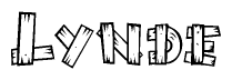 The clipart image shows the name Lynde stylized to look like it is constructed out of separate wooden planks or boards, with each letter having wood grain and plank-like details.