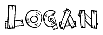 The image contains the name Logan written in a decorative, stylized font with a hand-drawn appearance. The lines are made up of what appears to be planks of wood, which are nailed together