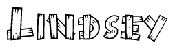 The clipart image shows the name Lindsey stylized to look like it is constructed out of separate wooden planks or boards, with each letter having wood grain and plank-like details.
