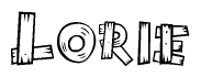 The clipart image shows the name Lorie stylized to look like it is constructed out of separate wooden planks or boards, with each letter having wood grain and plank-like details.