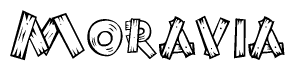 The image contains the name Moravia written in a decorative, stylized font with a hand-drawn appearance. The lines are made up of what appears to be planks of wood, which are nailed together