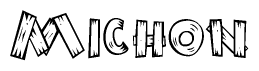 The clipart image shows the name Michon stylized to look like it is constructed out of separate wooden planks or boards, with each letter having wood grain and plank-like details.