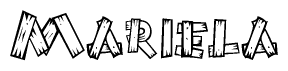 The image contains the name Mariela written in a decorative, stylized font with a hand-drawn appearance. The lines are made up of what appears to be planks of wood, which are nailed together