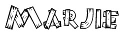 The clipart image shows the name Marjie stylized to look like it is constructed out of separate wooden planks or boards, with each letter having wood grain and plank-like details.