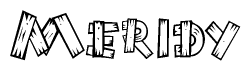 The clipart image shows the name Meridy stylized to look like it is constructed out of separate wooden planks or boards, with each letter having wood grain and plank-like details.