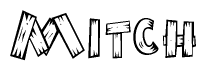 The clipart image shows the name Mitch stylized to look as if it has been constructed out of wooden planks or logs. Each letter is designed to resemble pieces of wood.
